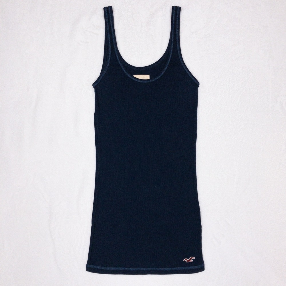 Hollister SoCal Stretch Ribbed Tank Top Womens Medium Navy Blue Y2K Scoop Neck